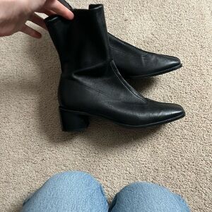 Quince Black stretch leather low booties